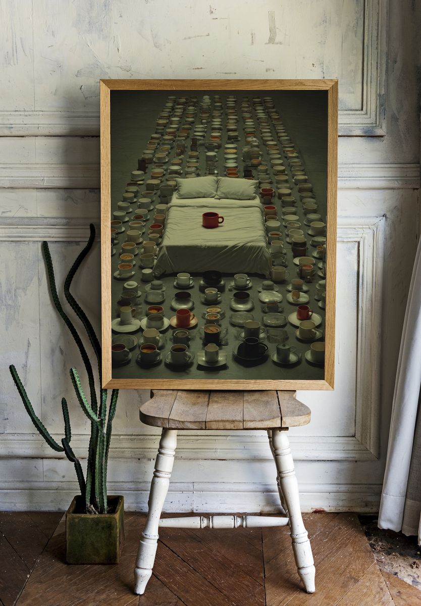 Surreal Coffee Cups Bedroom Print. — room view 1