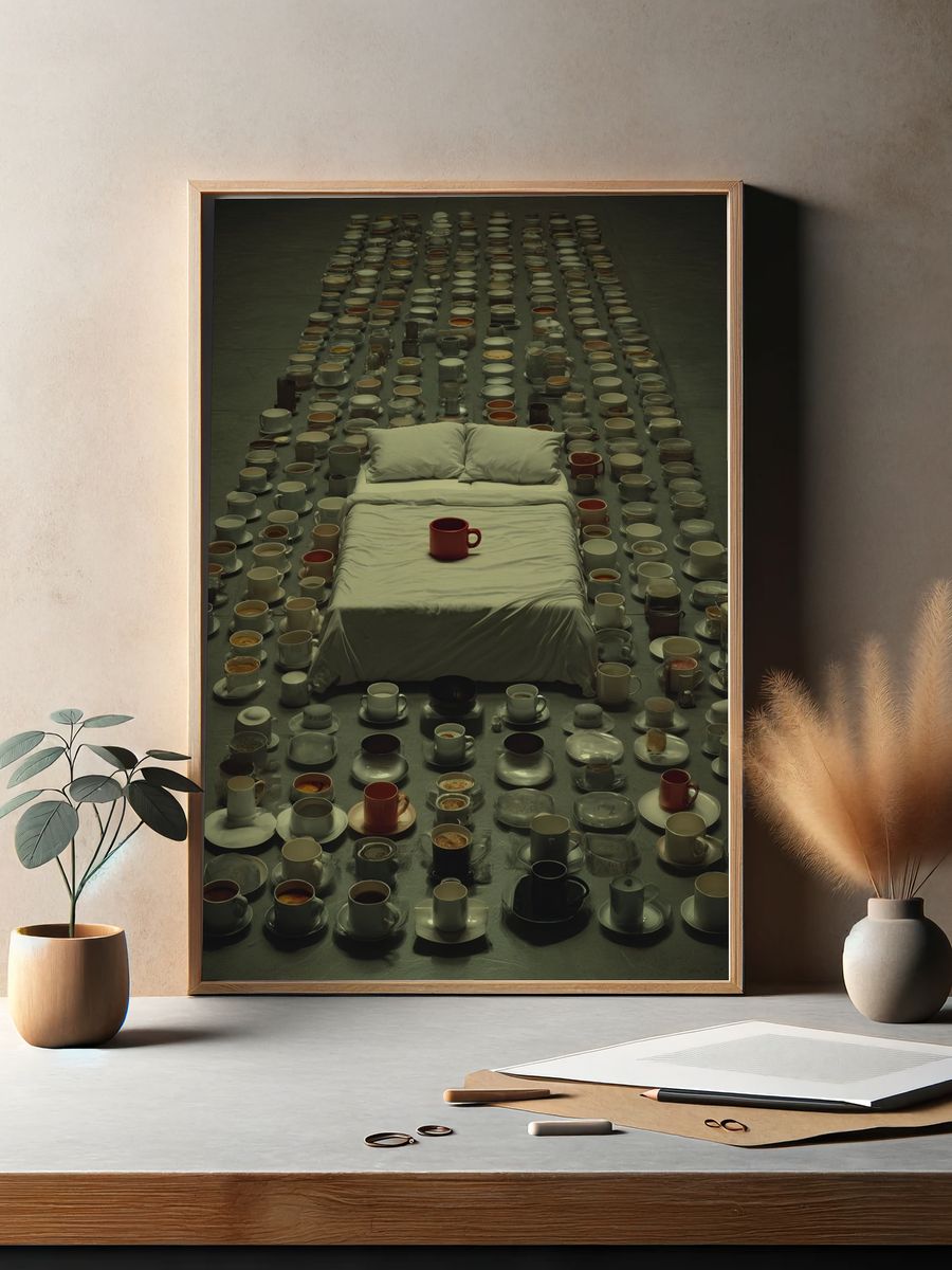 Surreal Coffee Cups Bedroom Print. — room view 2