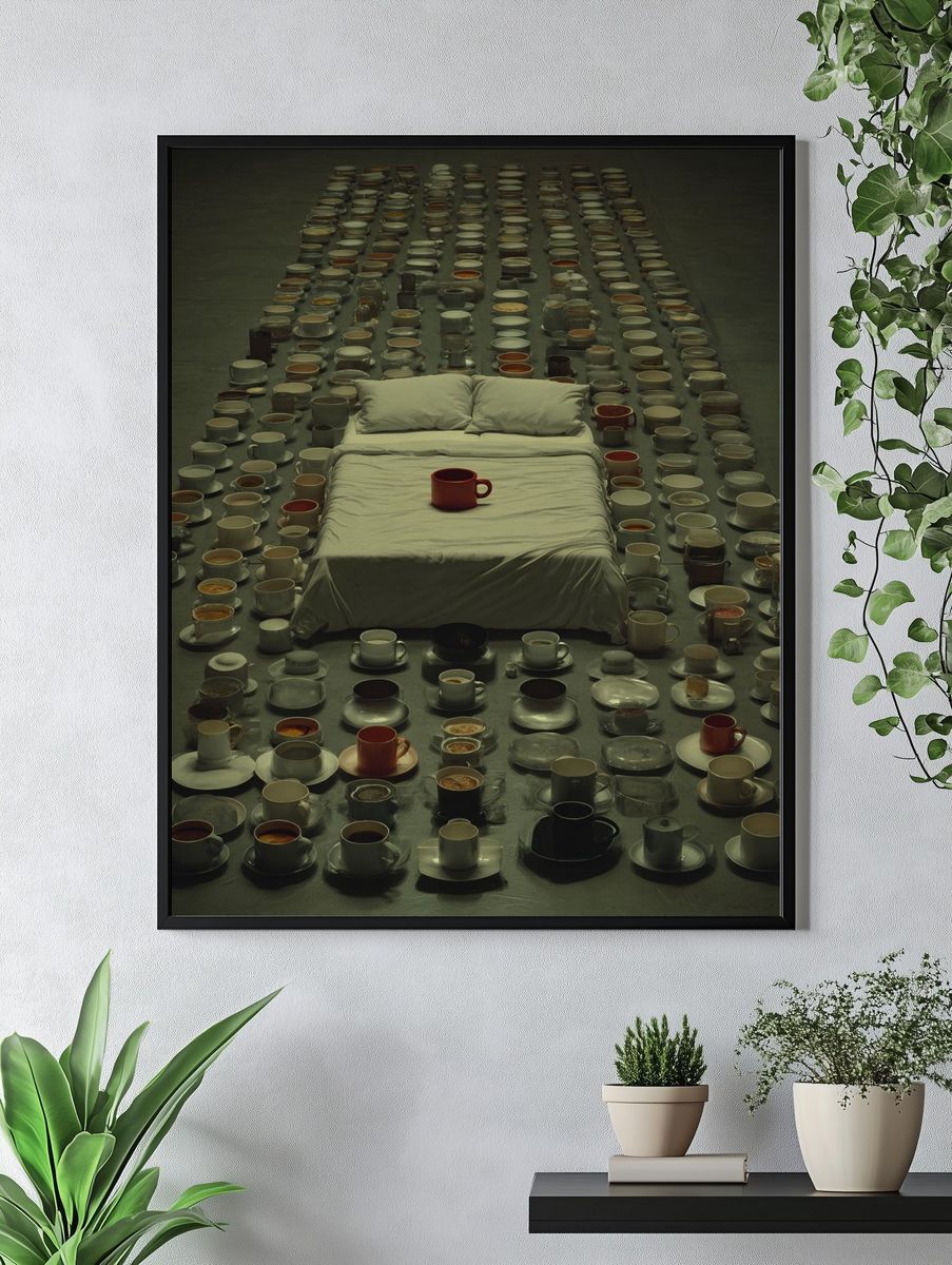 Surreal Coffee Cups Bedroom Print. — room view 4