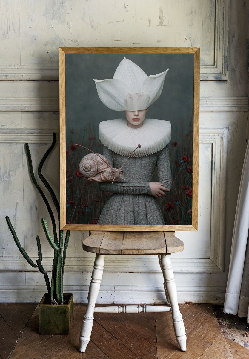 Surreal Snail Portrait Print. — room view 1