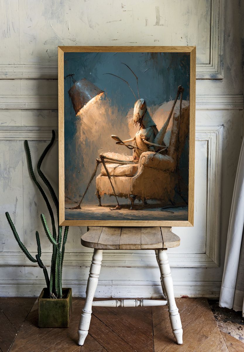 Praying Mantis Chair — Surrealist Print. room preview