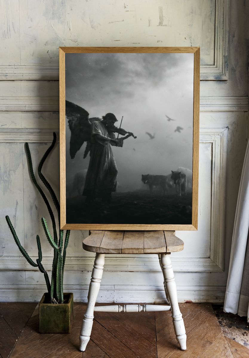 Angel Violinist Surreal Print. room preview