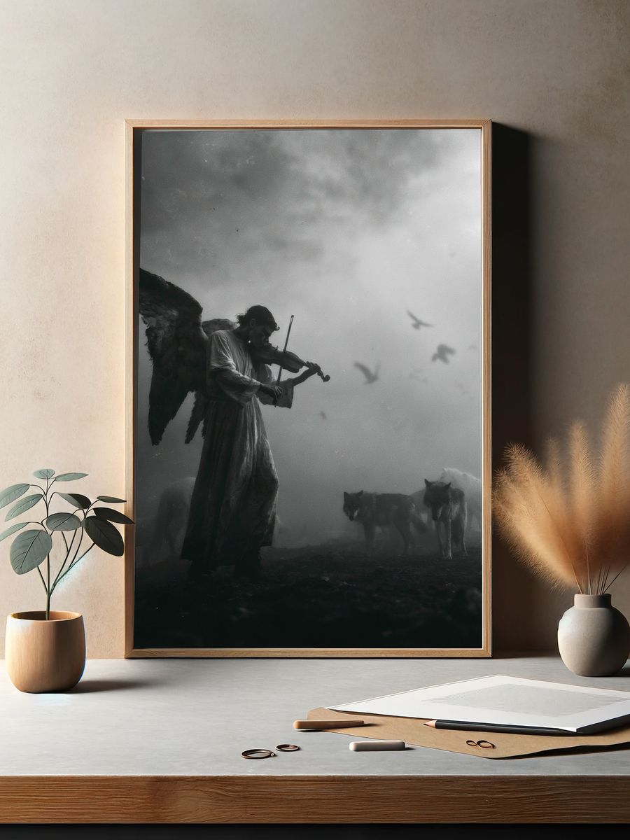 Angel Violinist Surreal Print. — room view 2