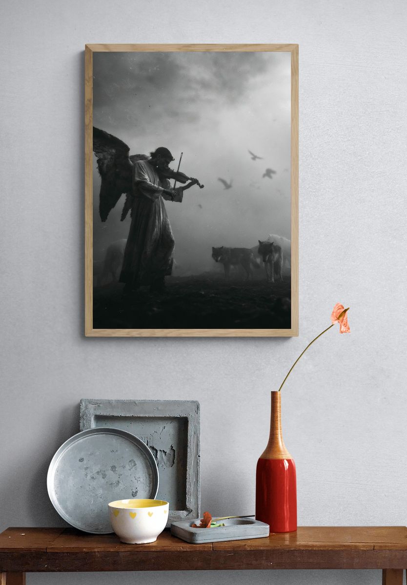 Angel Violinist Surreal Print. — room view 3