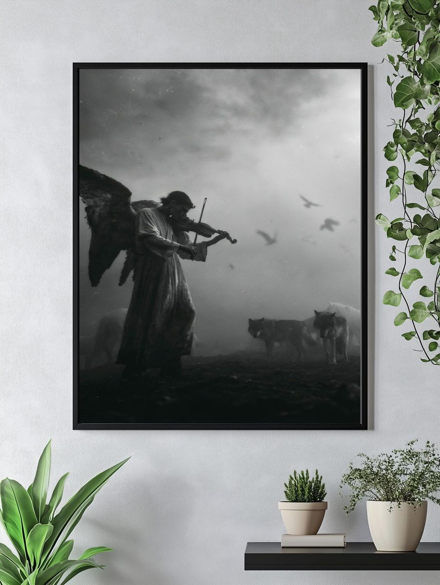 Angel Violinist Surreal Print. — room view 4