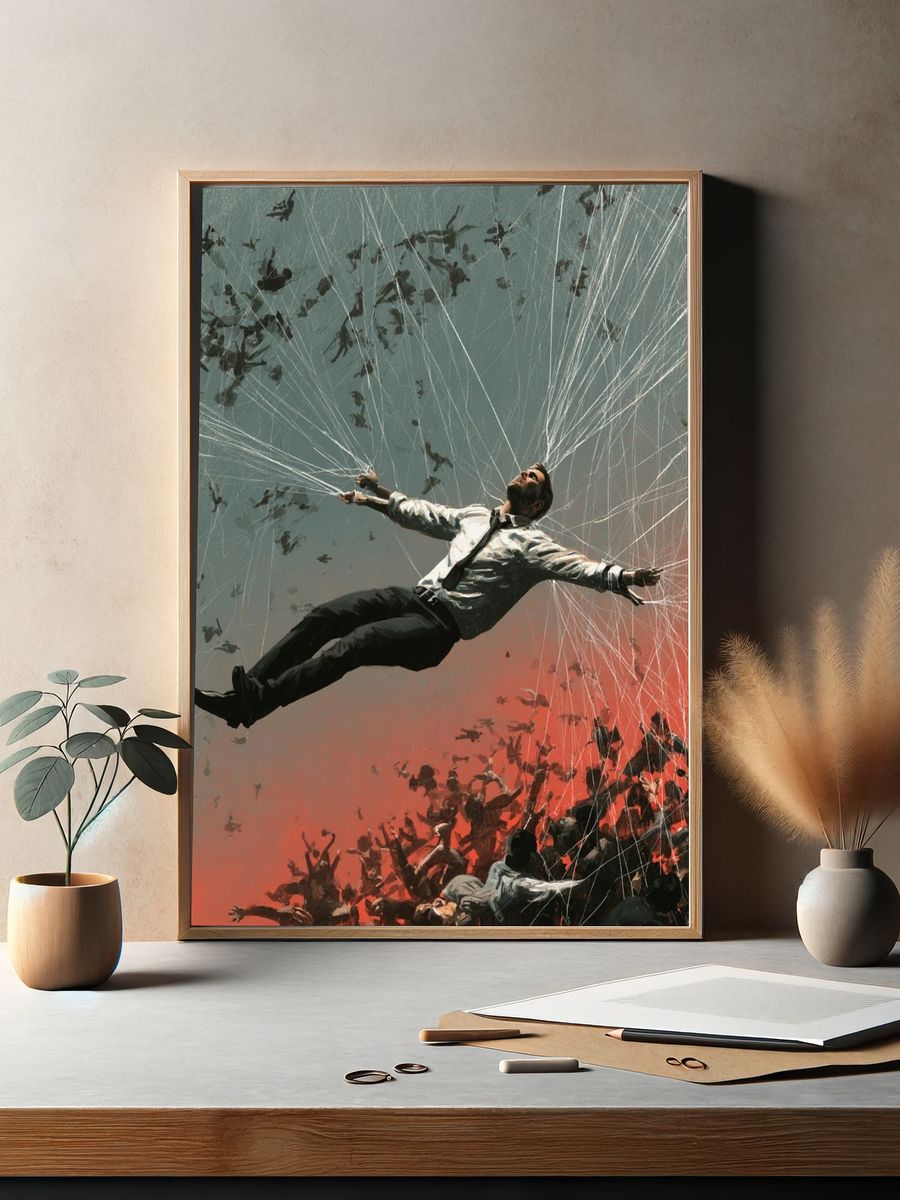 Suspended Man Surrealism Poster. — room view 2