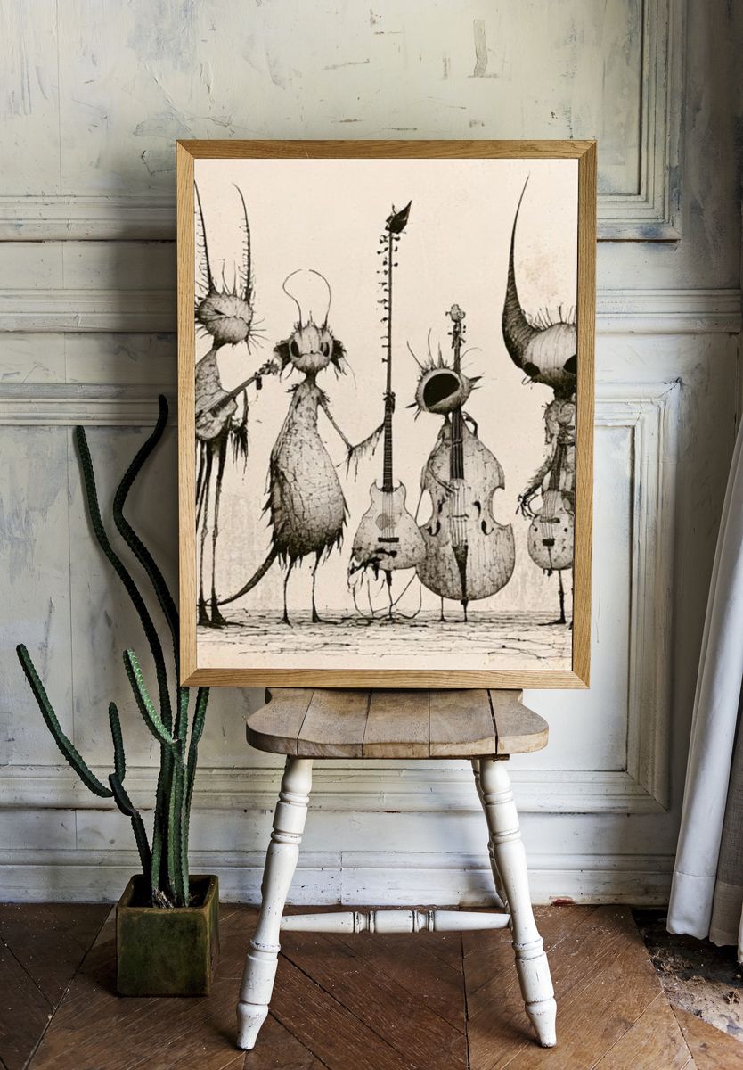 Surreal String Quartet Illustration Poster. room preview
