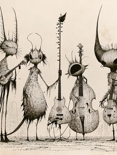 Surreal String Quartet Illustration Poster.