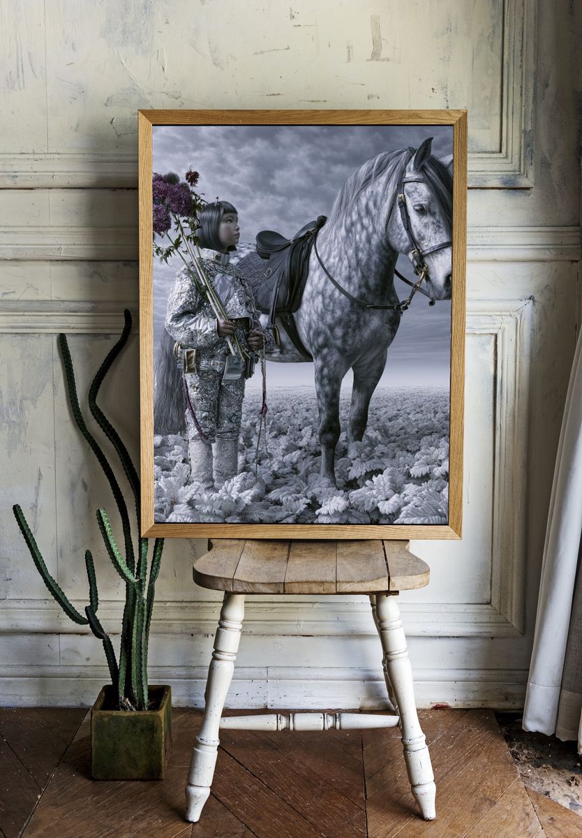 Surreal Girl and Horse Print. room preview