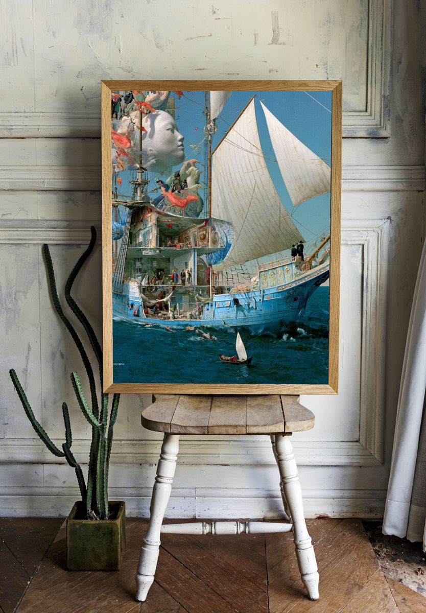 Surreal Sailboat Voyage Print. — room view 1