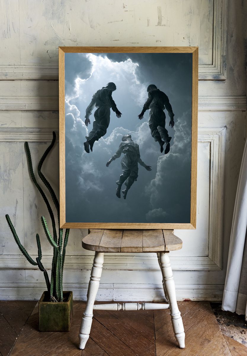 Floating Figures Surrealism Print. room preview