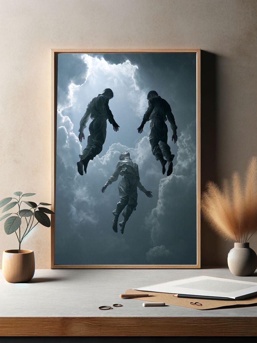 Floating Figures Surrealism Print. — room view 2