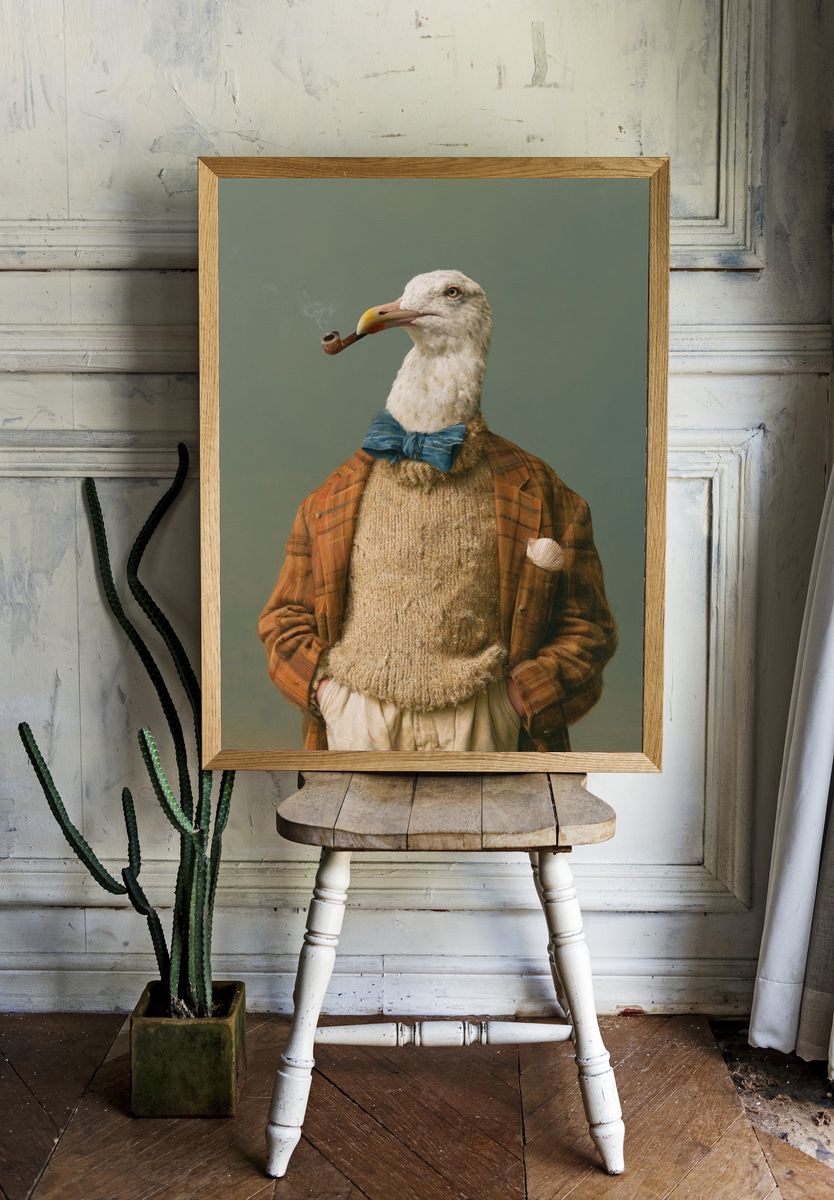 Seagull Gentleman Surrealism Print. — room view 1
