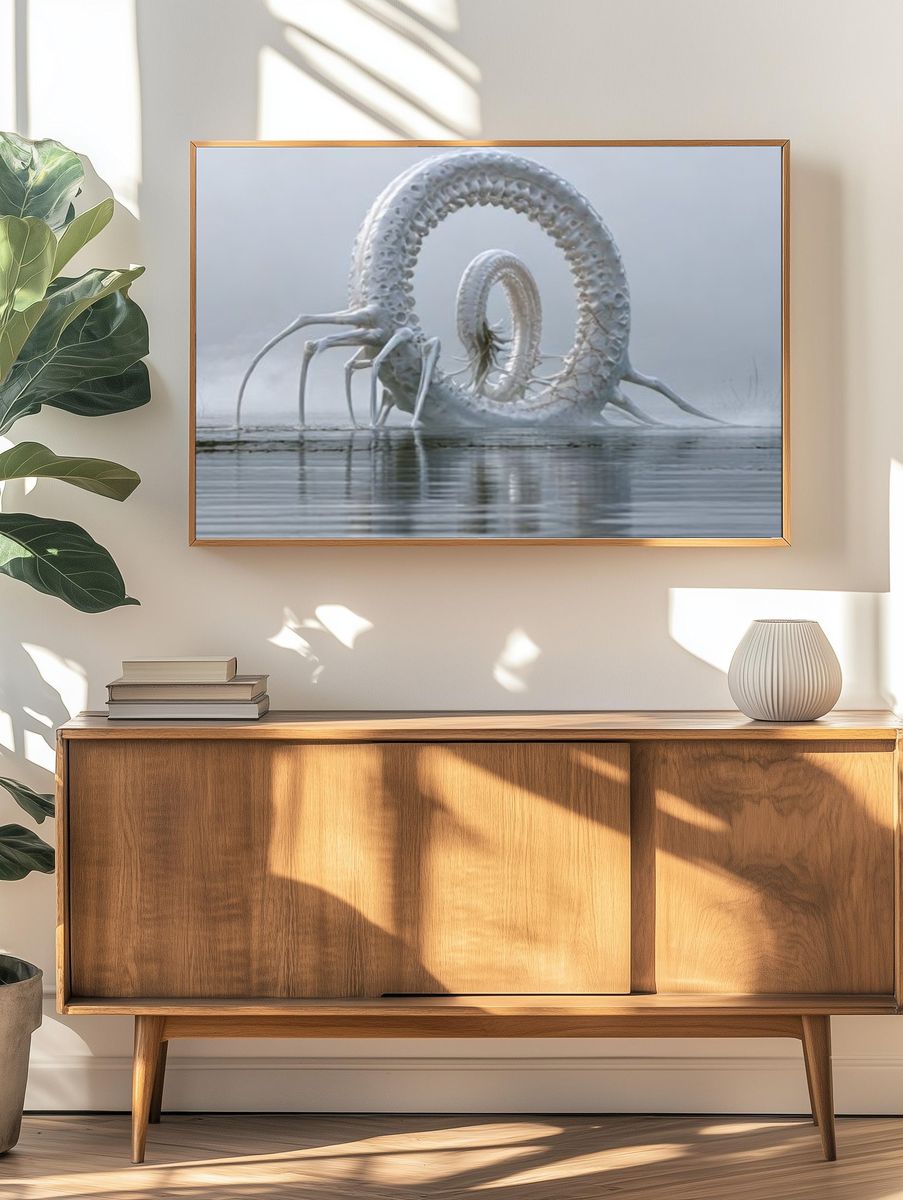 Surreal White Serpent Print. — room view 3