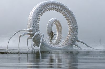 Surreal White Serpent Print.