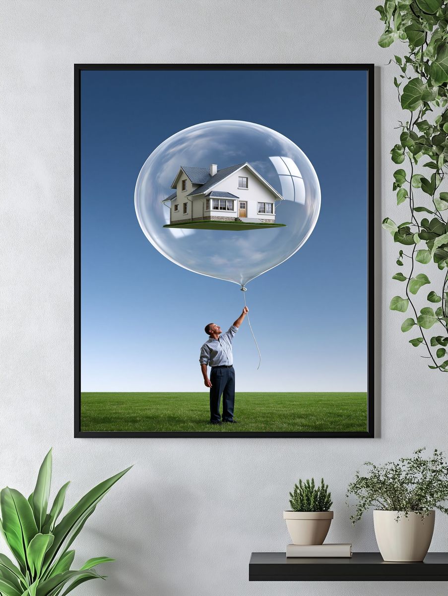 House in Balloon Surrealism Print. — room view 4