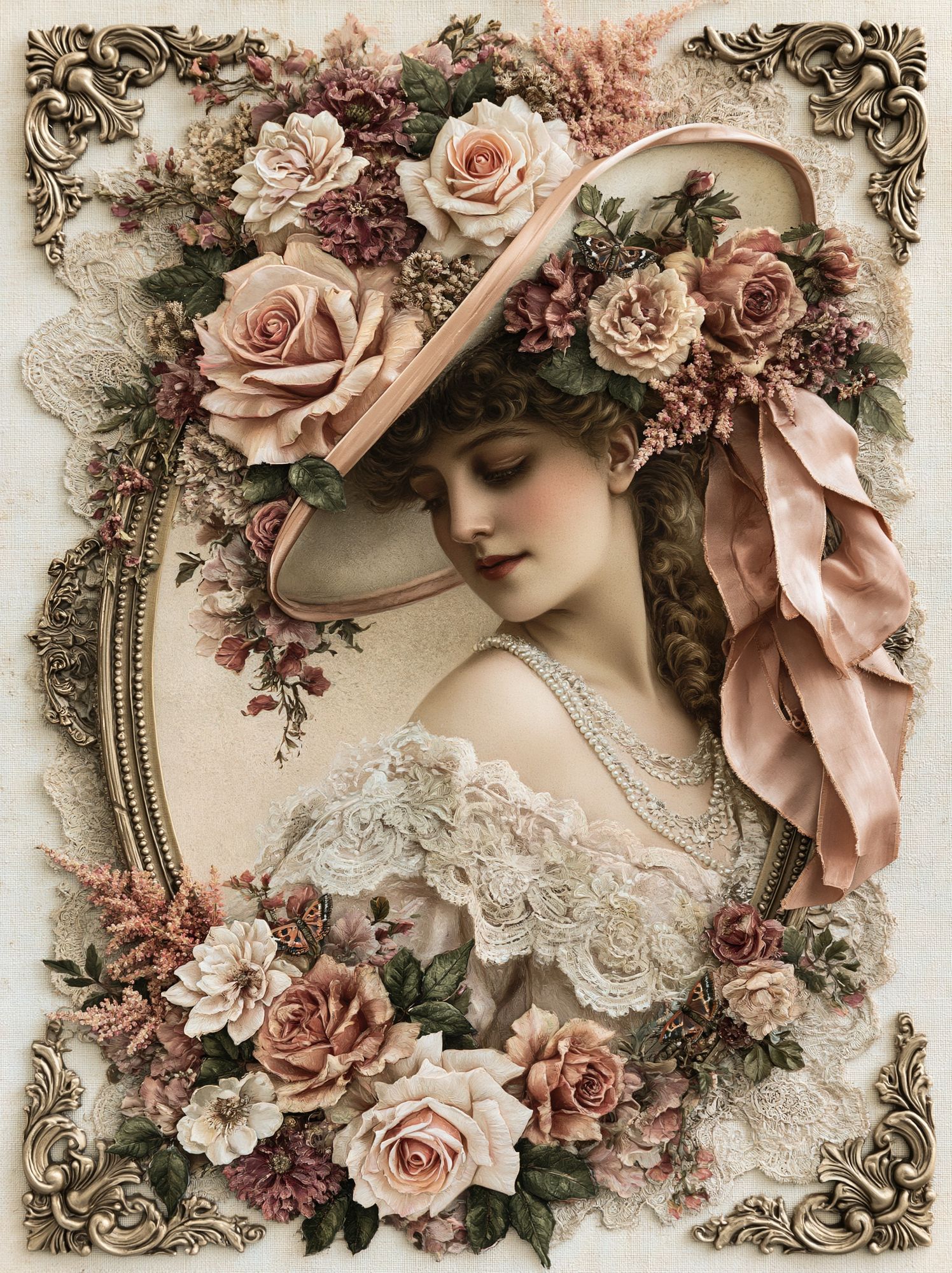 Victorian Floral Portrait Print. poster detail