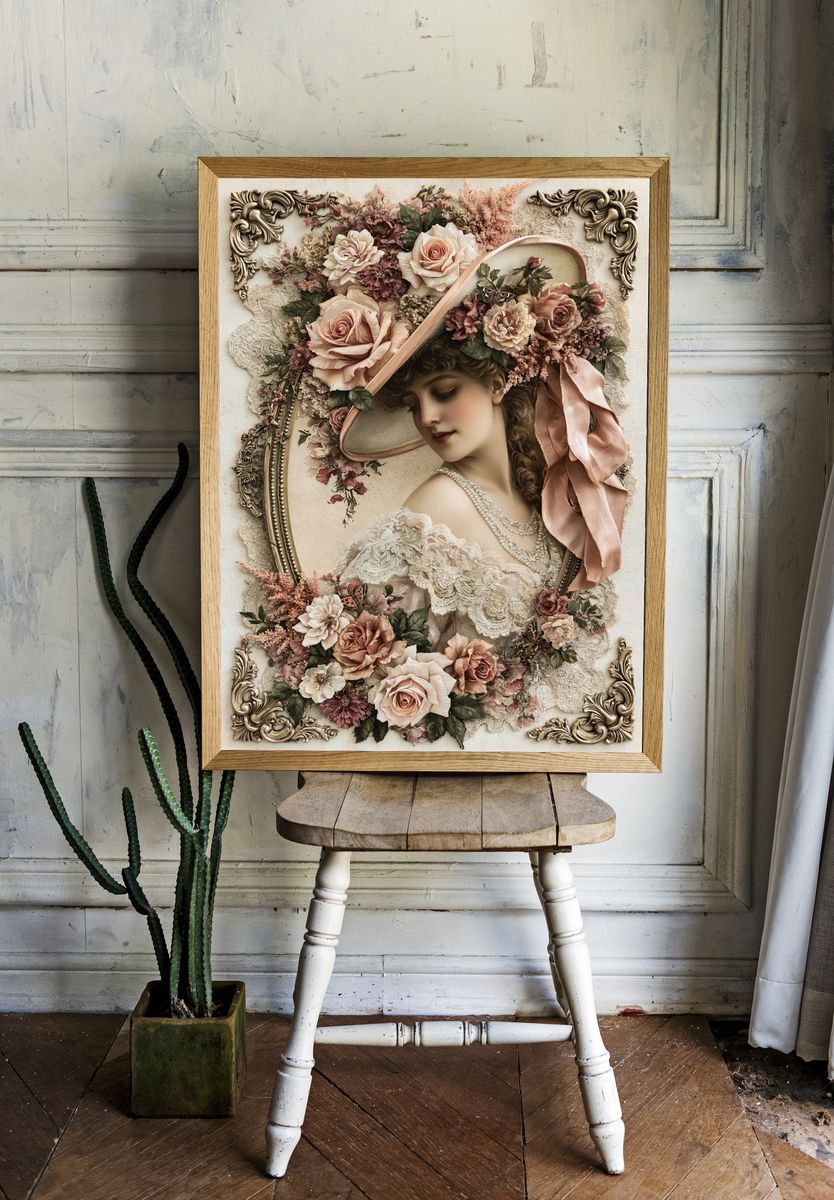 Victorian Floral Portrait Print. — room view 1
