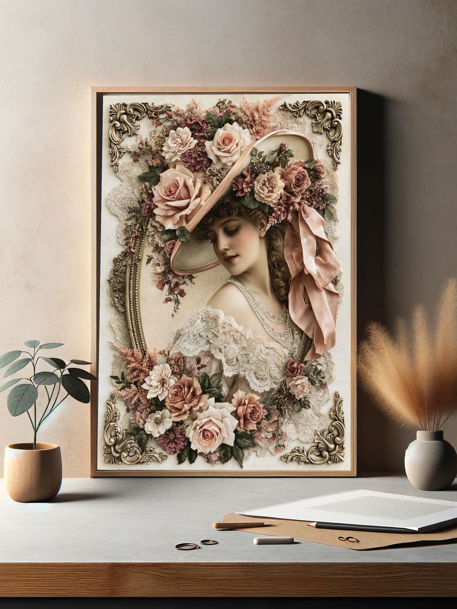 Victorian Floral Portrait Print. — room view 2