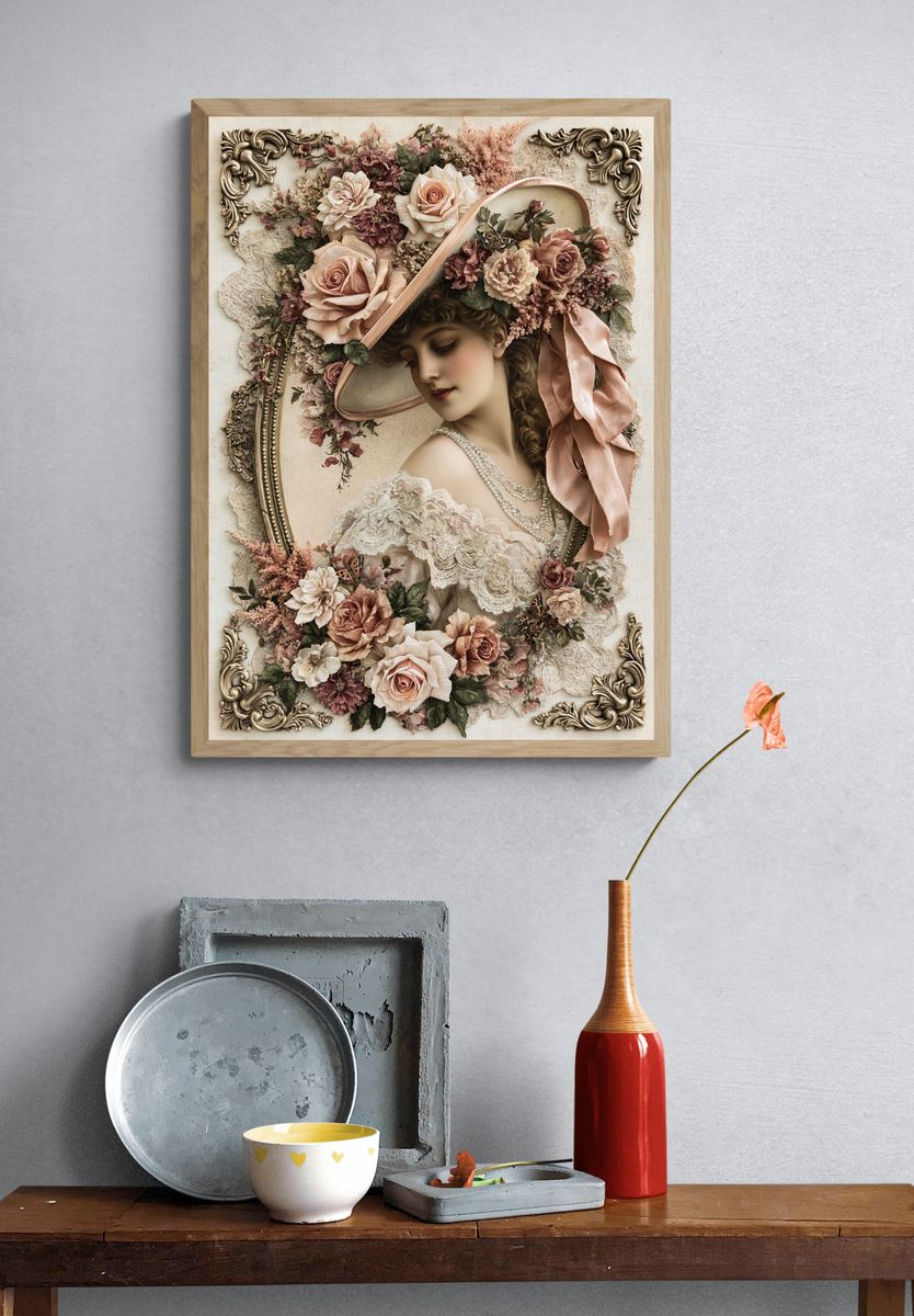Victorian Floral Portrait Print. — room view 3
