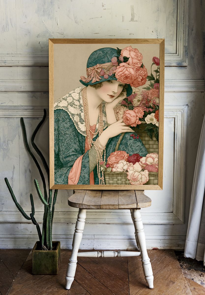 Floral Lady Art Nouveau Poster. room preview