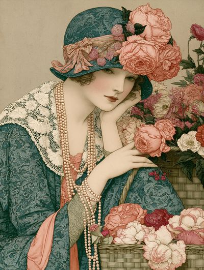 Floral Lady Art Nouveau Poster.