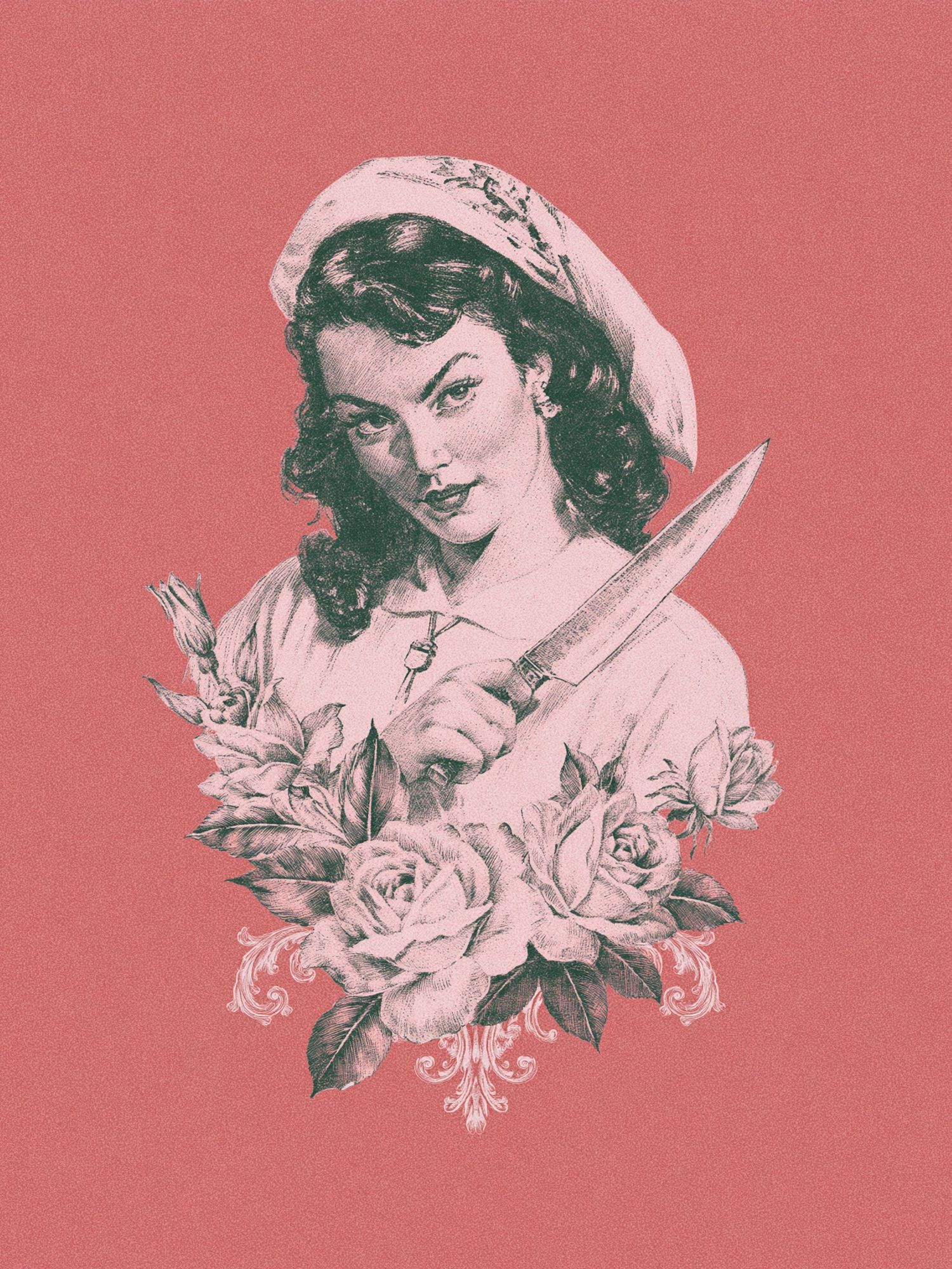 Vintage Woman with Knife Print. poster detail