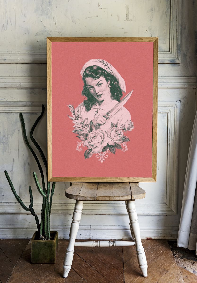 Vintage Woman with Knife Print. room preview
