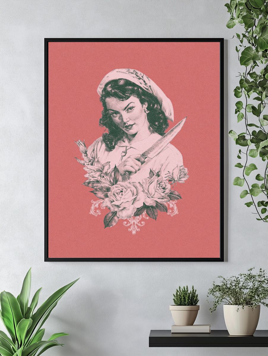 Vintage Woman with Knife Print. — room view 4