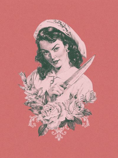 Vintage Woman with Knife Print.
