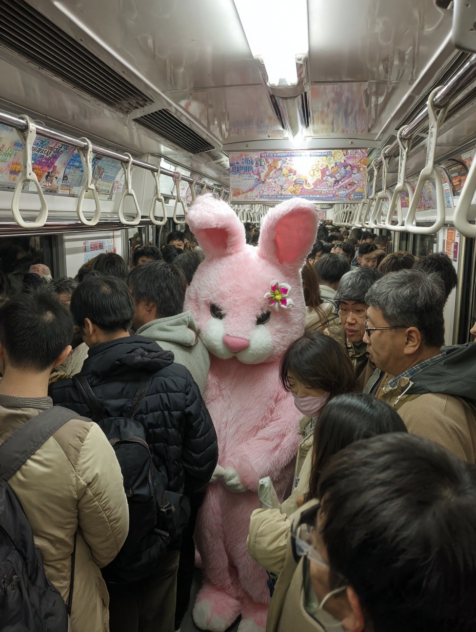 Pink Bunny in Subway — Funny Print. poster detail