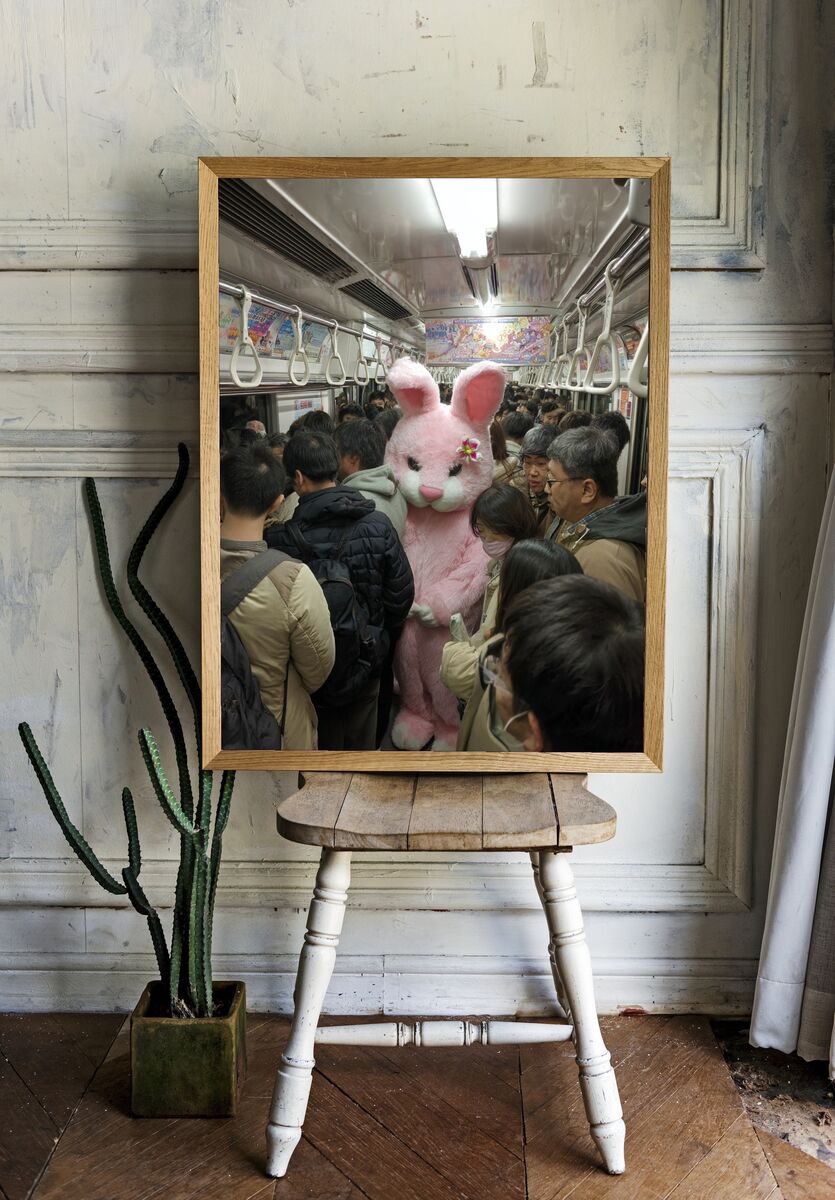 Pink Bunny in Subway — Funny Print. — room view 1