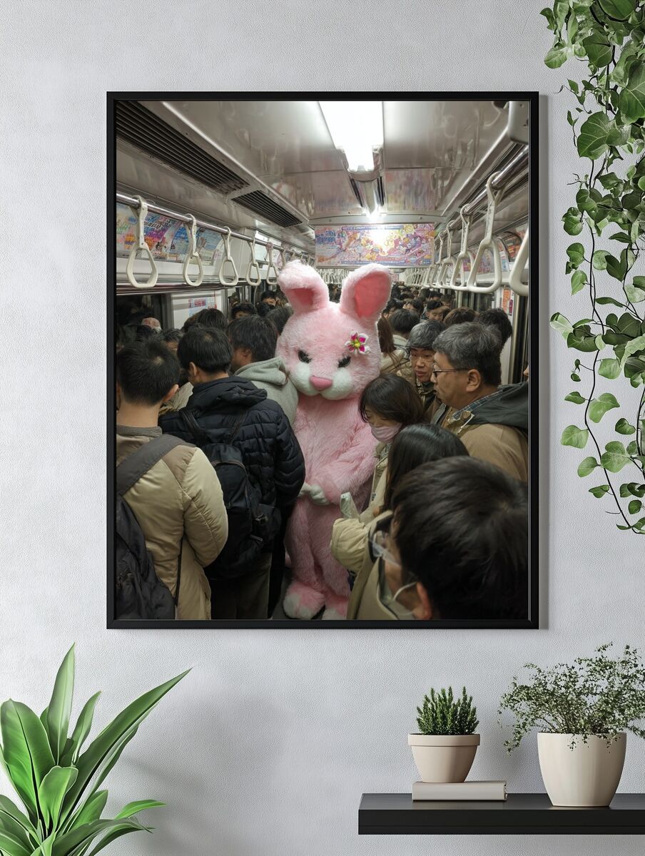 Pink Bunny in Subway — Funny Print. — room view 4