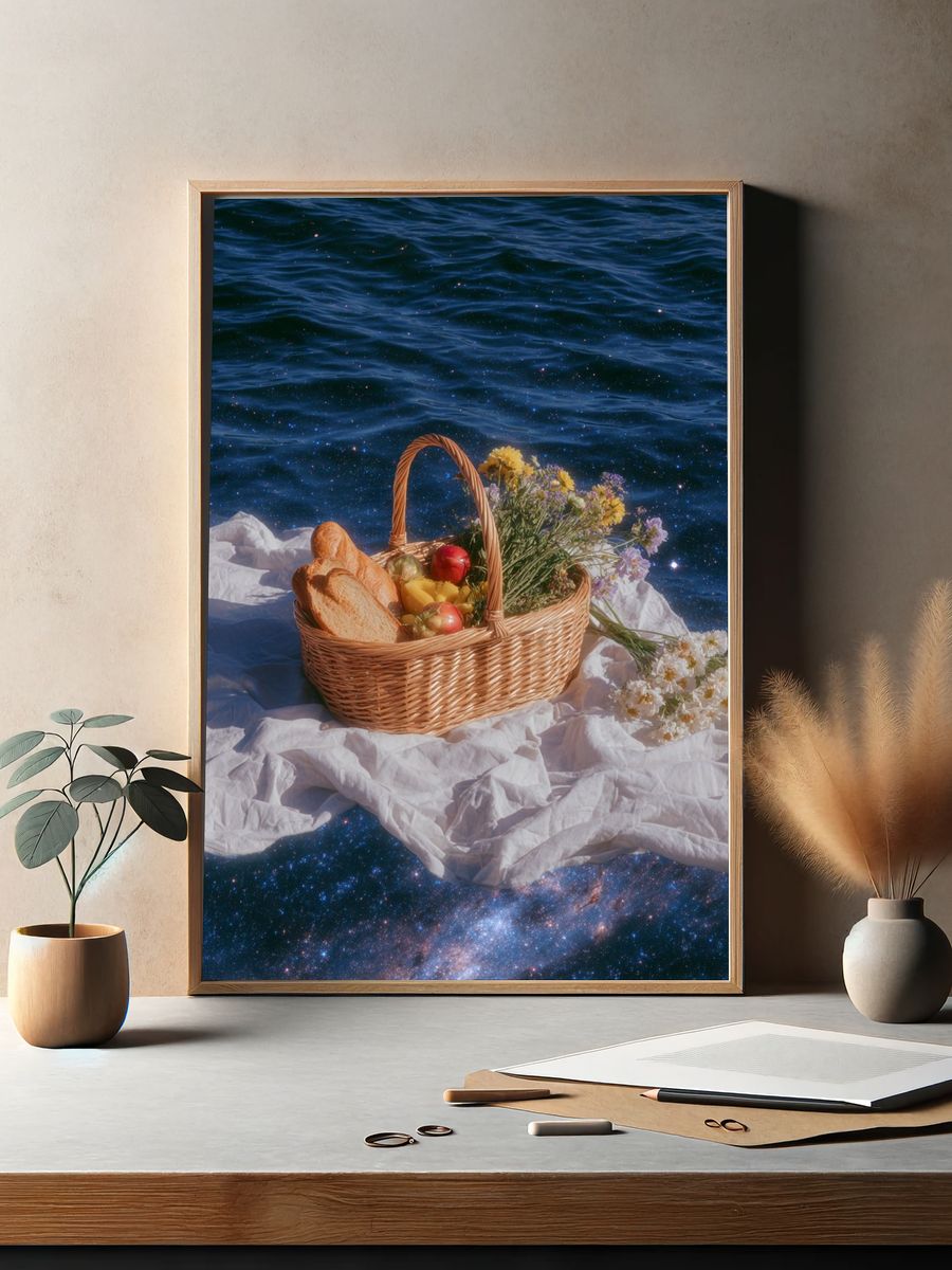 Fruit and Bread Basket — Photography Print. — room view 2