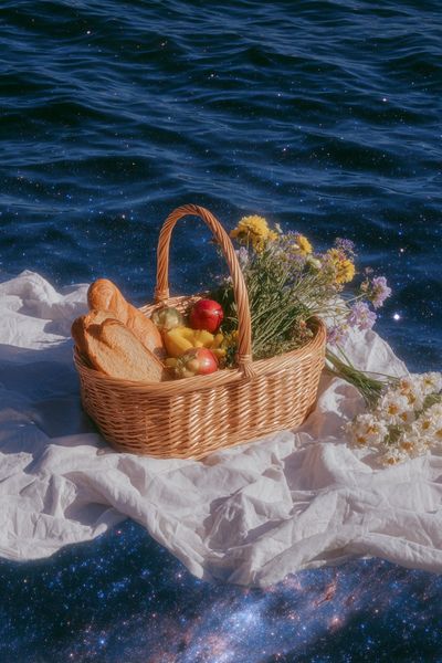 Fruit and Bread Basket — Photography Print. poster