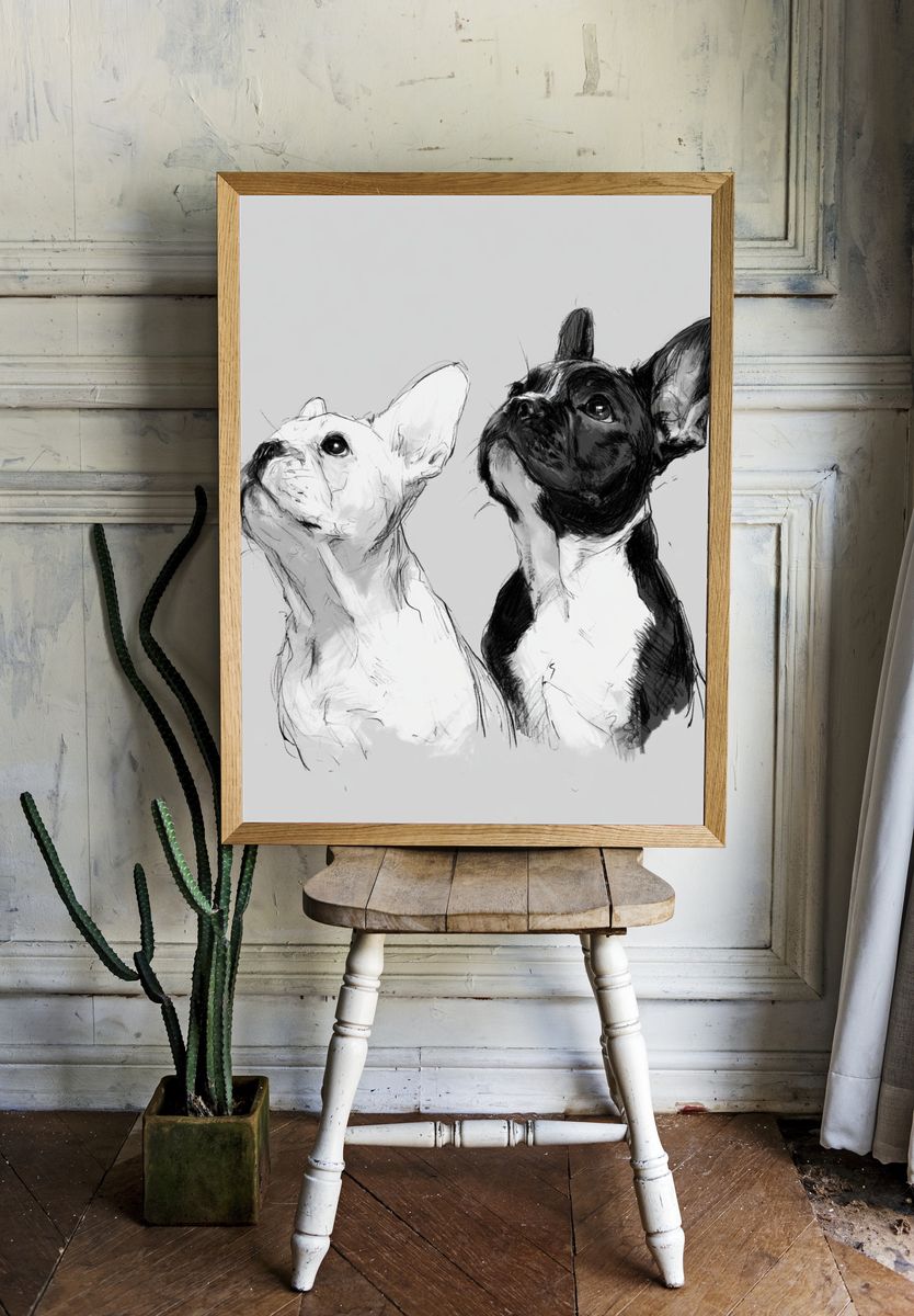 French Bulldogs Sketch Poster. room preview