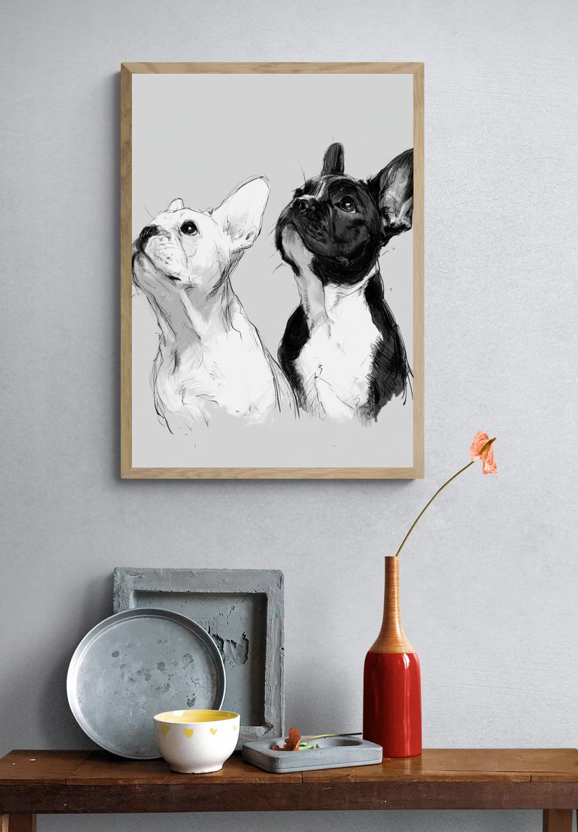 French Bulldogs Sketch Poster. — room view 3