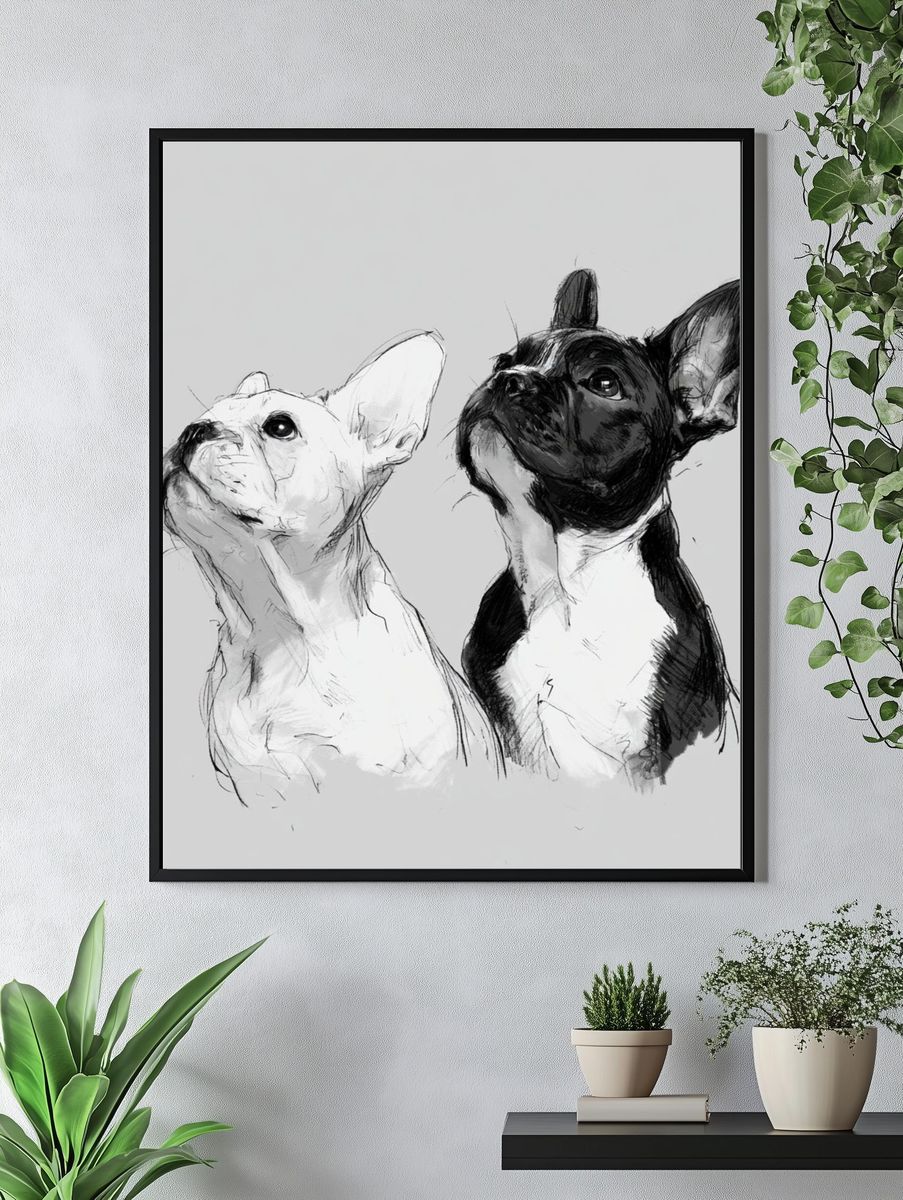 French Bulldogs Sketch Poster. — room view 4