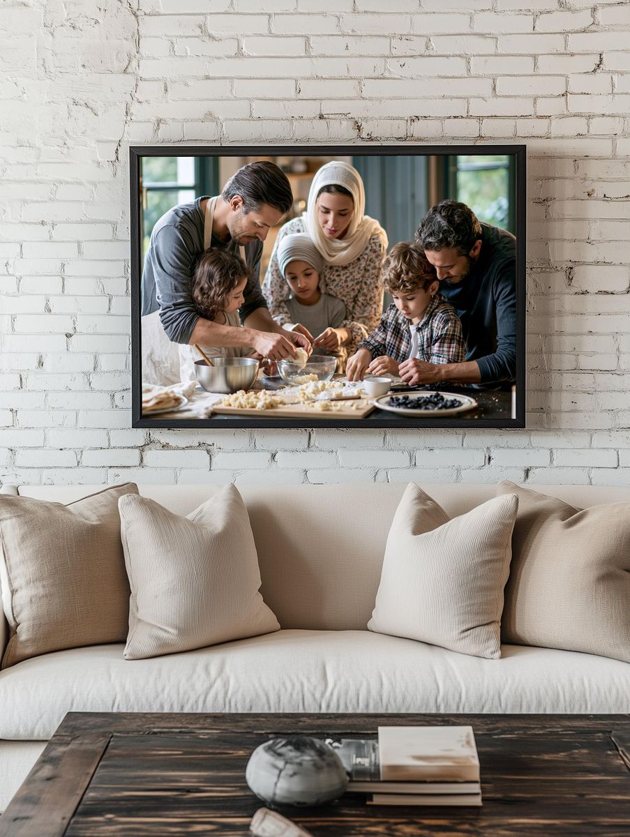 Family Baking Scene Photography Poster. — room view 1