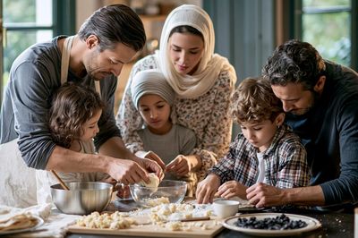 Family Baking Scene Photography Poster.