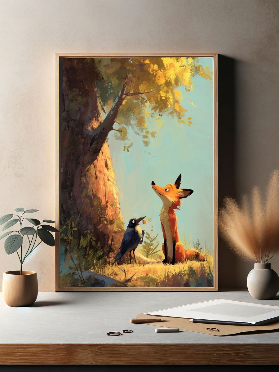 Fox and Crow — Illustration Print. — room view 2
