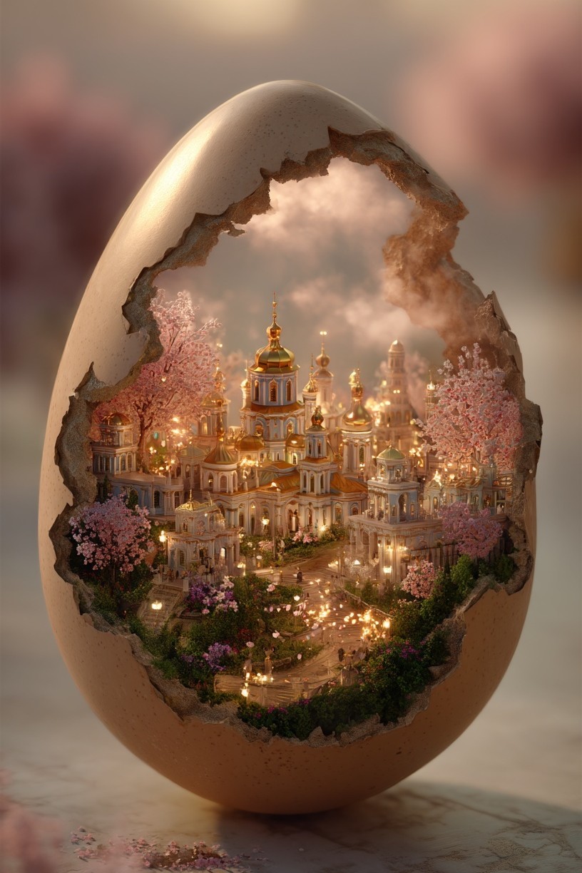 Fantasy City Inside Egg — Illustration Print. poster — illustration art