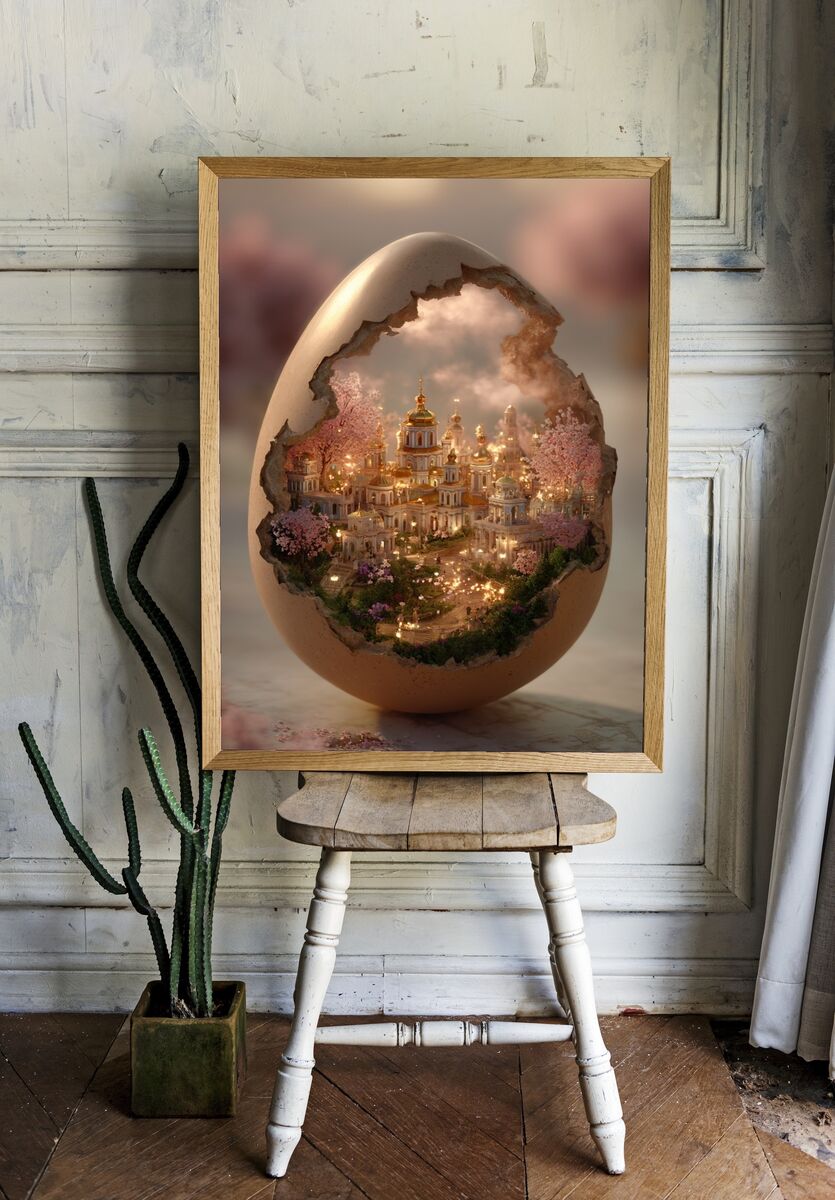 Fantasy City Inside Egg — Illustration Print. — room view 1