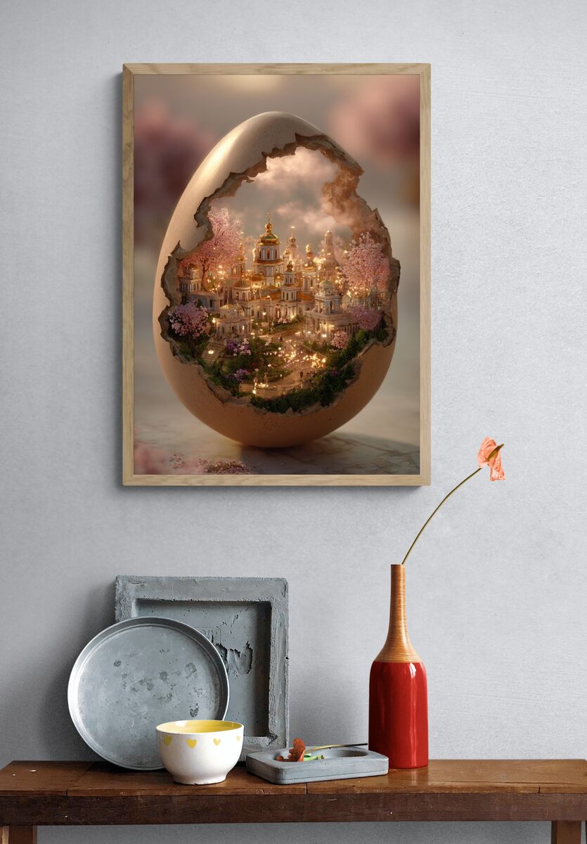 Fantasy City Inside Egg — Illustration Print. — room view 3