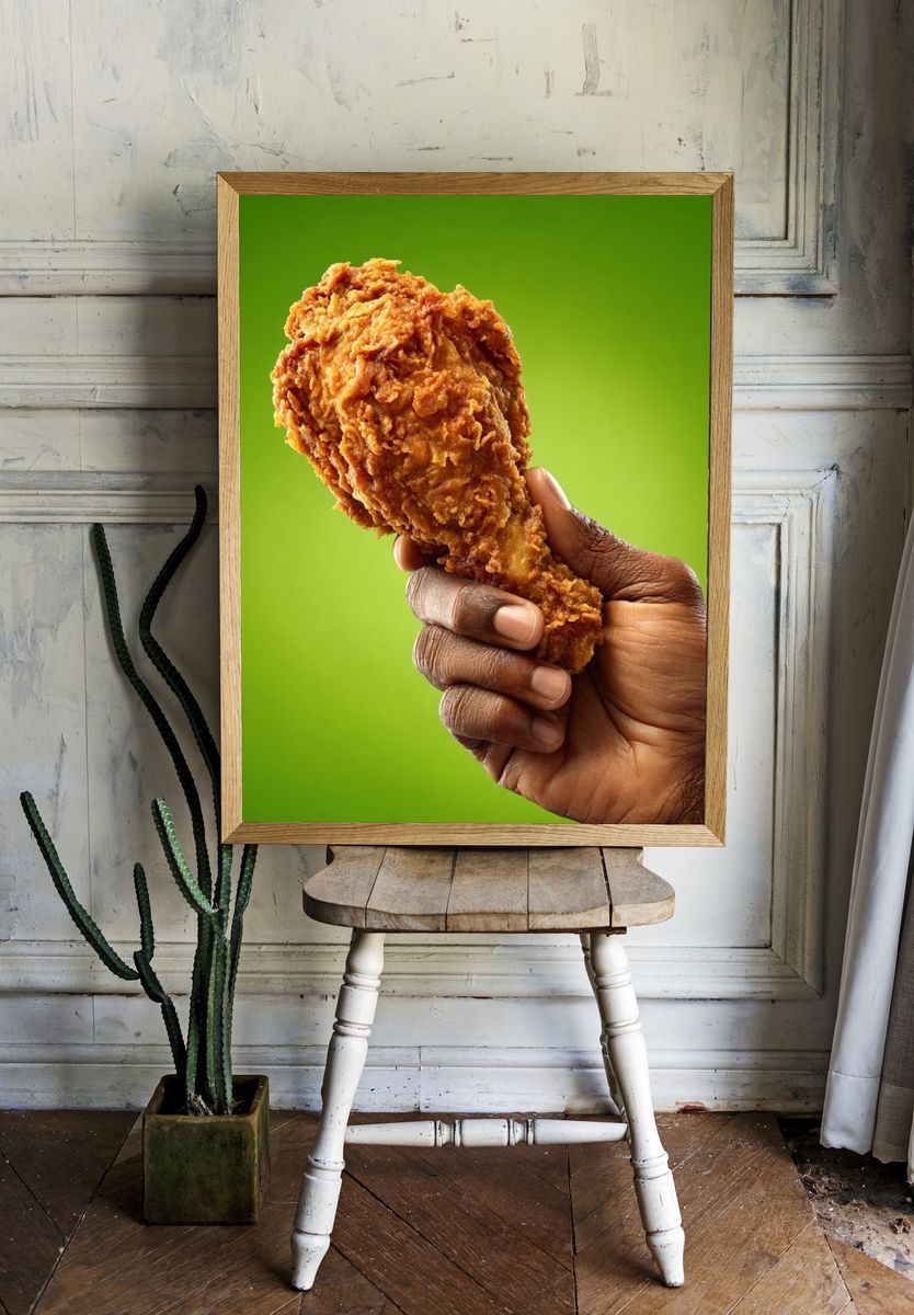 Fried Chicken Handheld Photography Poster. room preview