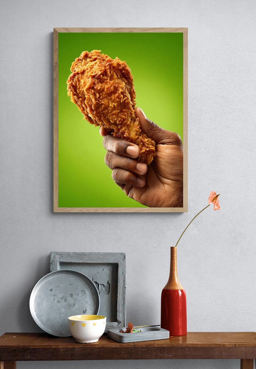 Fried Chicken Handheld Photography Poster. — room view 3