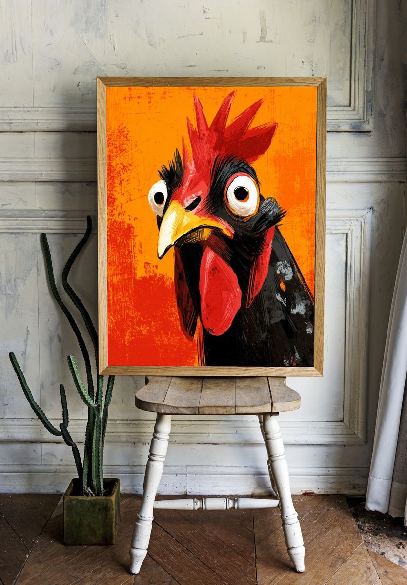 Funny Chicken Illustration Poster. — room view 1