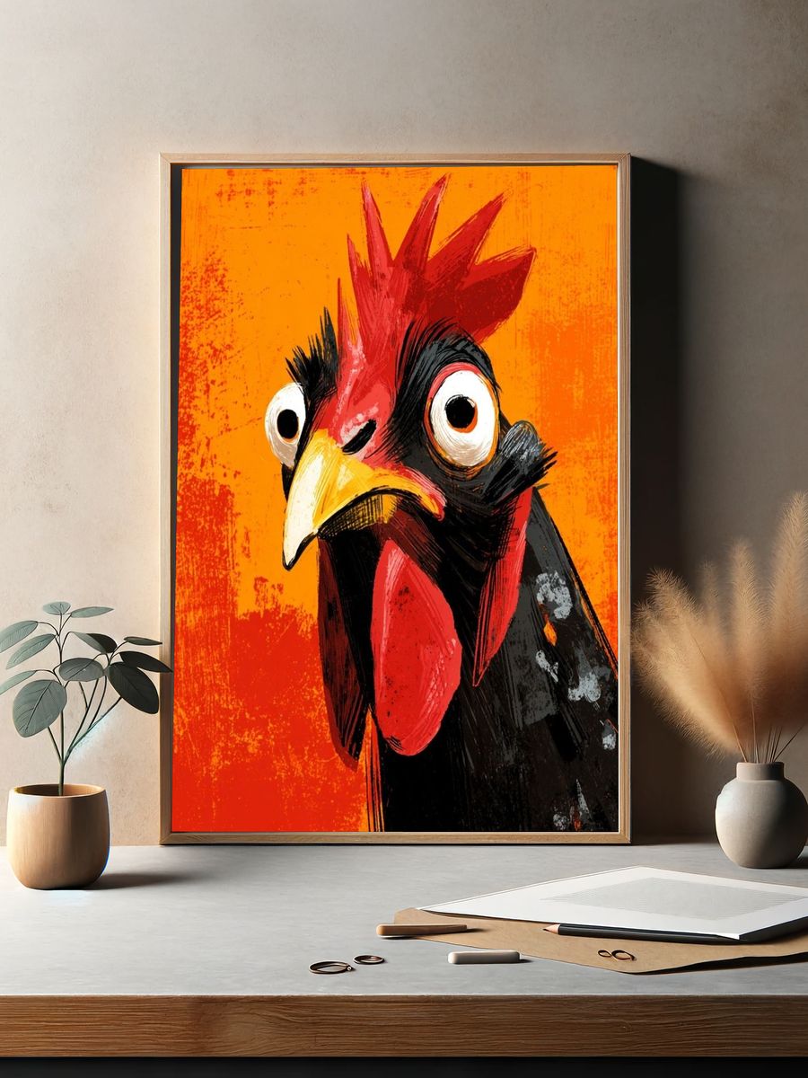 Funny Chicken Illustration Poster. — room view 2