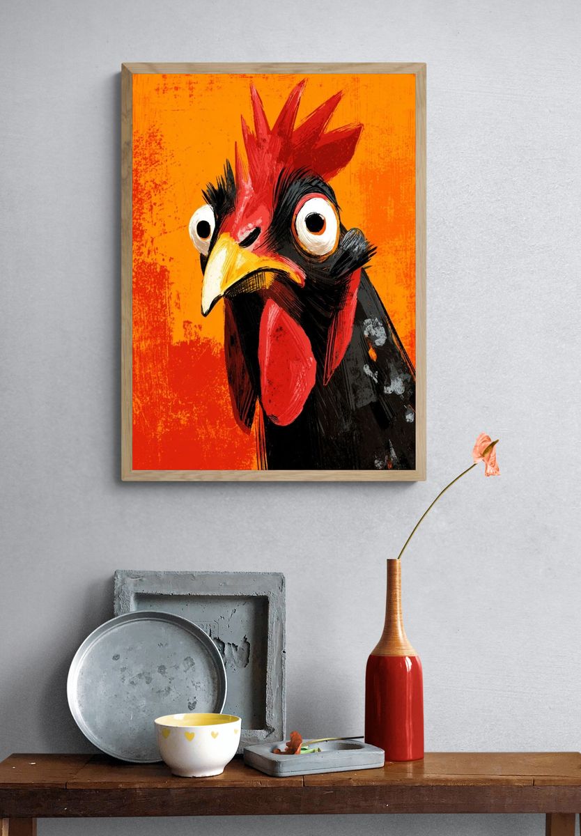 Funny Chicken Illustration Poster. — room view 3