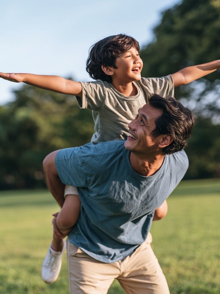Father and Child Joyful Play Poster. poster — photography art